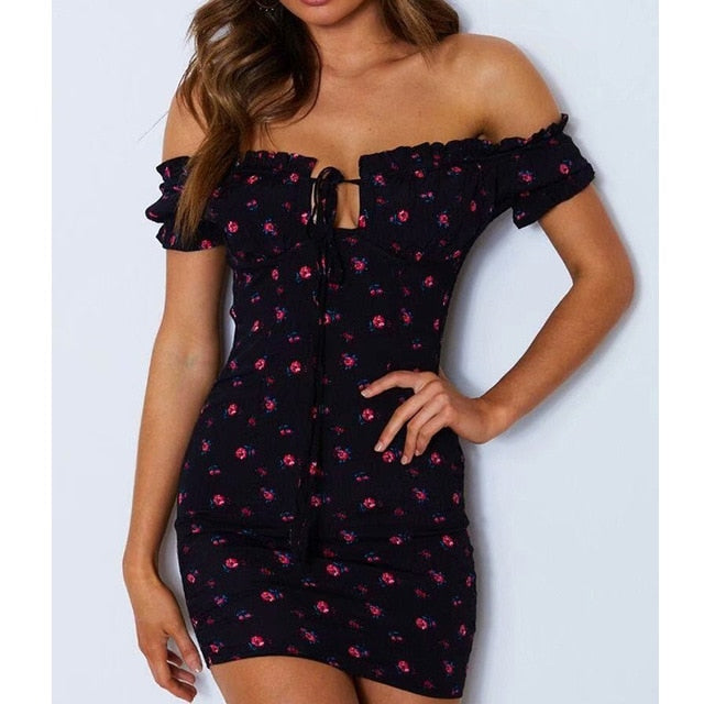 Floral Wrap Dress Off Shoulder