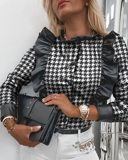 Ruffles Faux Leather Blouse